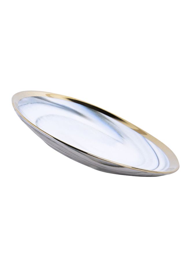 Shallow Dinner Plate White/Gold/Blue 6inch