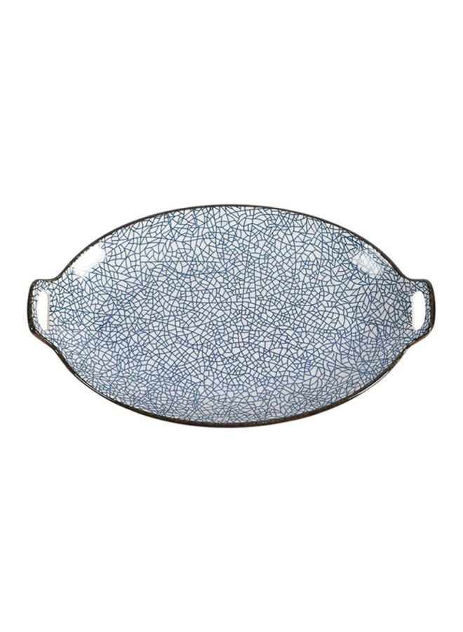 Round Double Ear Style Dinner Plate Blue/White 33x19.5x3cm