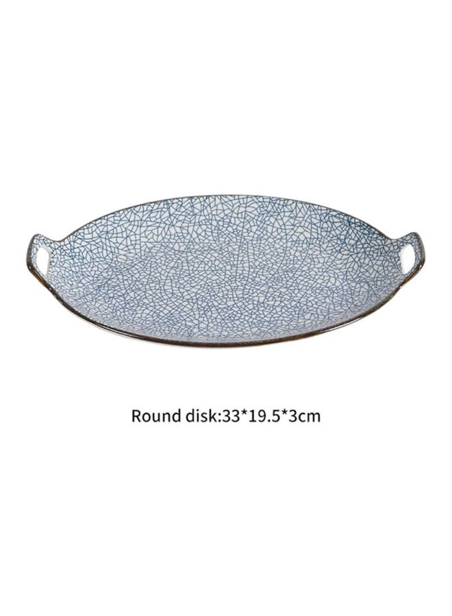 Round Double Ear Style Dinner Plate Blue/White 33x19.5x3cm