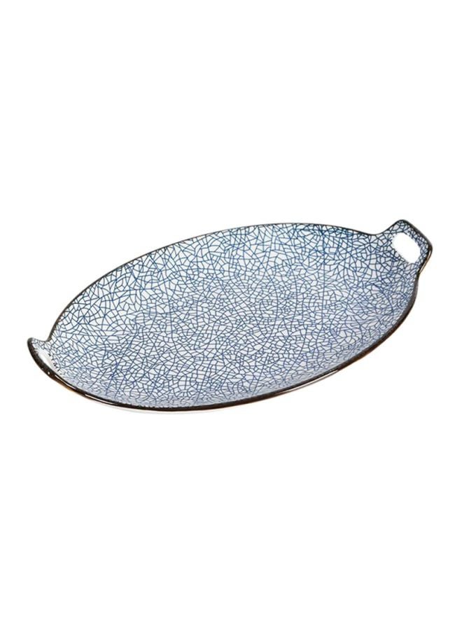 Round Double Ear Style Dinner Plate Blue/White 33x19.5x3cm