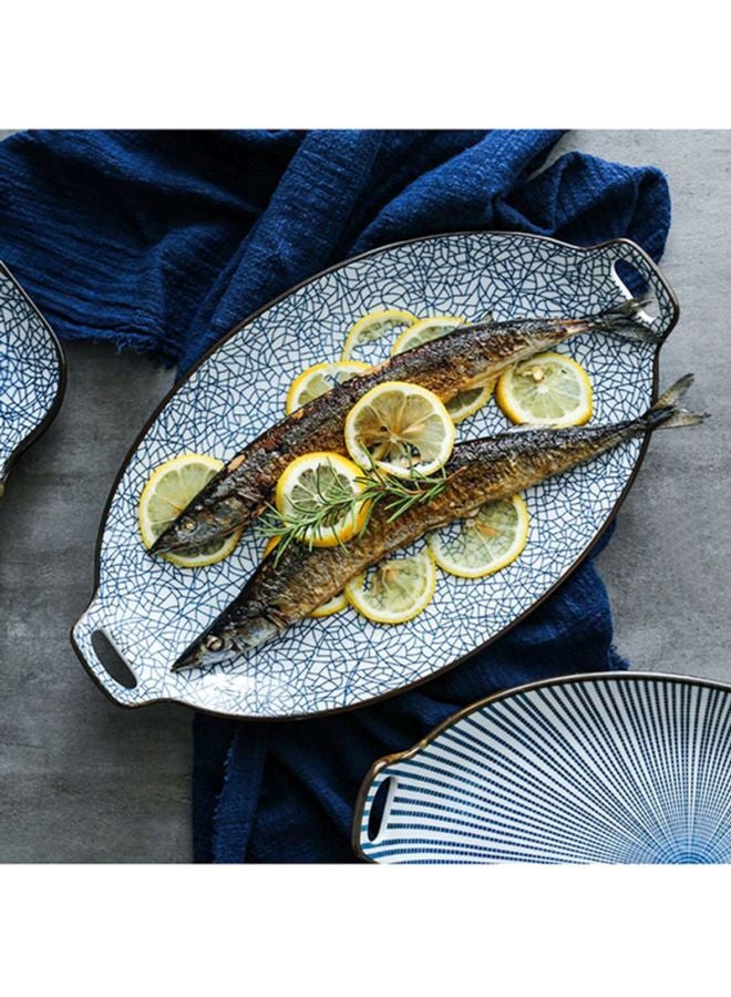 Round Double Ear Style Dinner Plate Blue/White 33x19.5x3cm