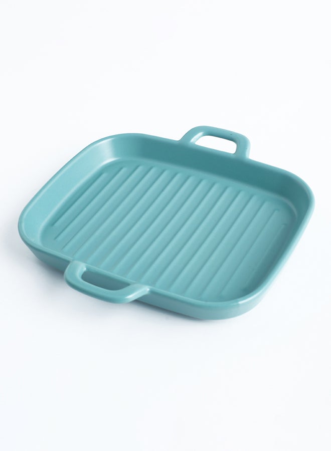 Square Stripe Plate With Two Ears Blue 8inch