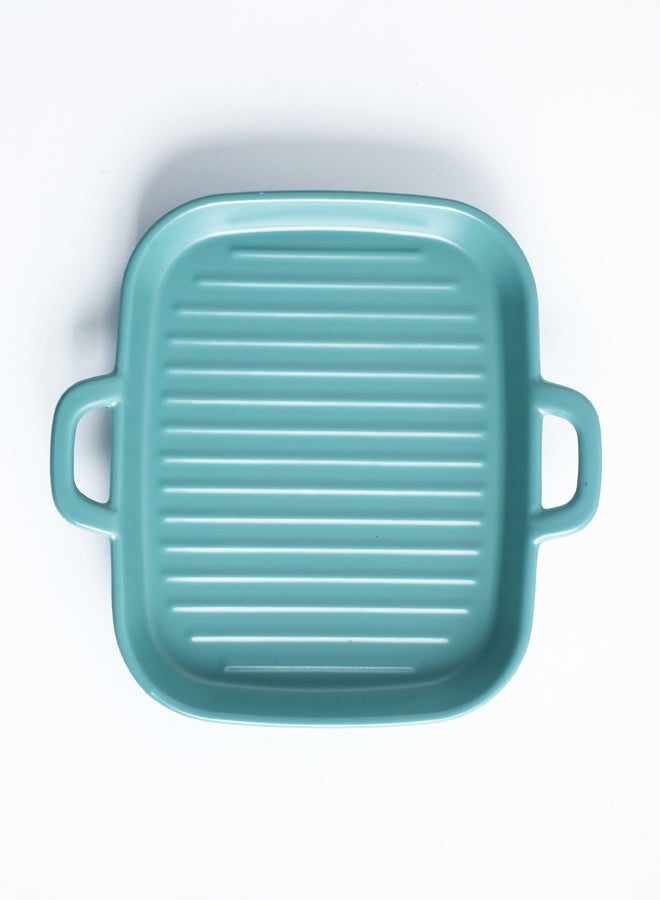 Square Stripe Plate With Two Ears Blue 8inch