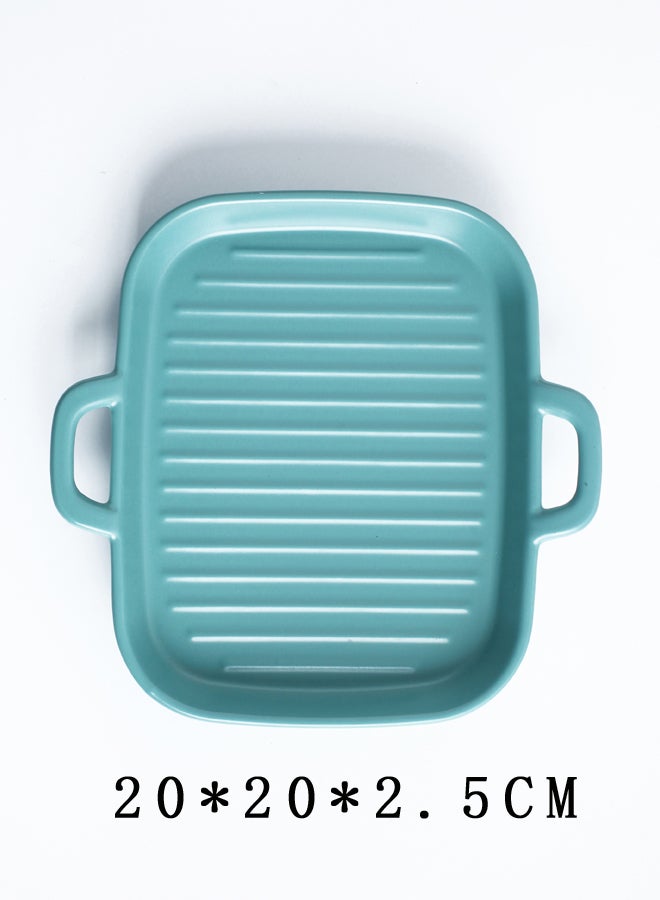 Square Stripe Plate With Two Ears Blue 8inch