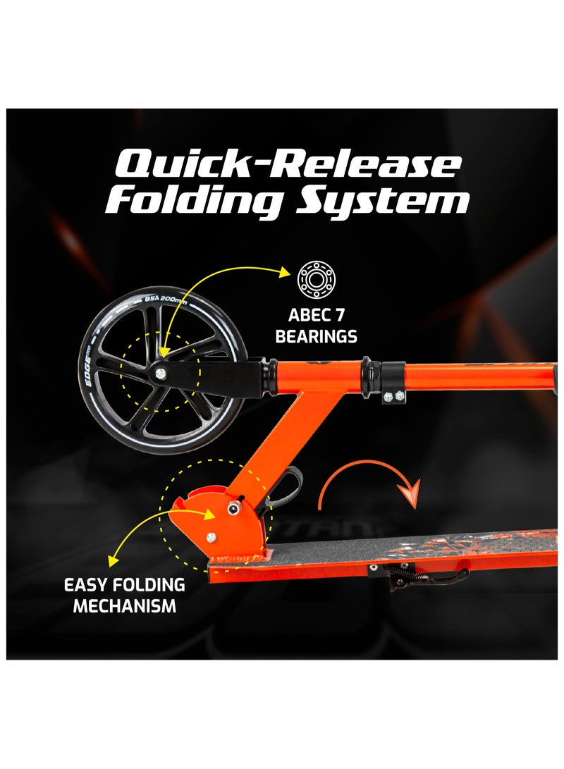 Edge Folding 2 Wheel Kick Scooters 200mm | Adjustable Handlebar | Easy Folding Mechanism | PU Wheels 200mm | Grey