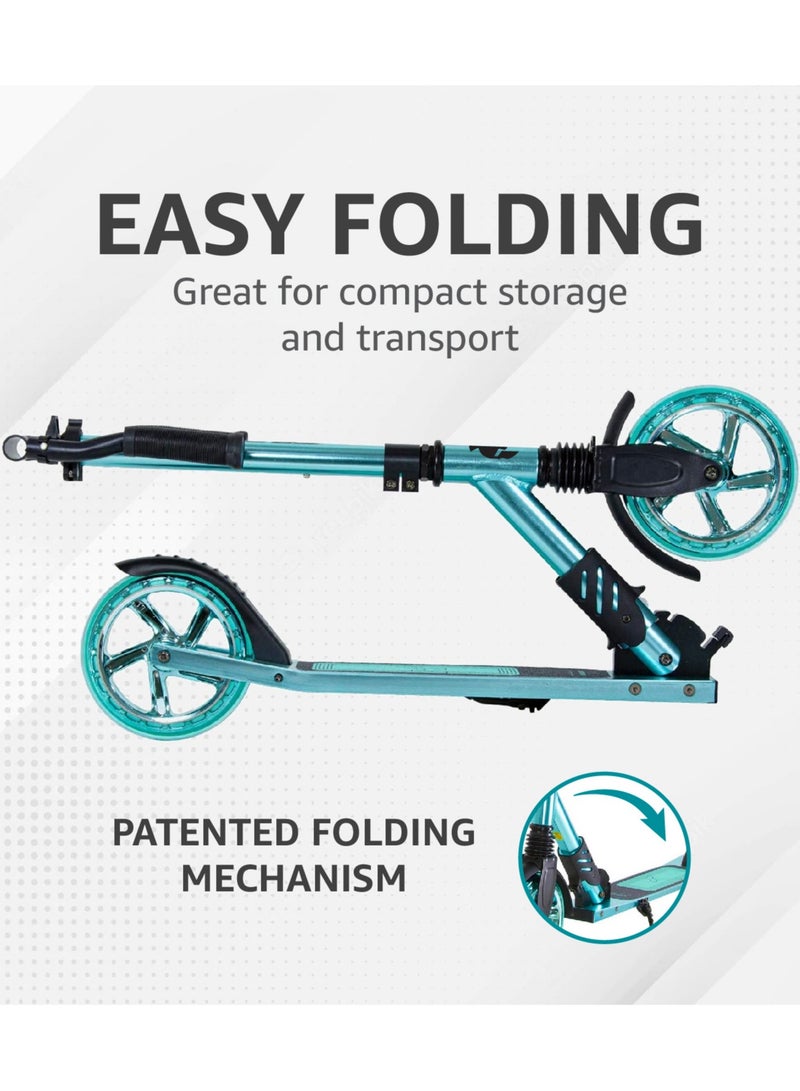 Extreme Folding 2 Wheel-Kick Scooter For Ages 5+  | Adjustable Handlebars | ABEC-7 Bearings | PU Wheels |  Front Suspension | Alloy Light weight Kids Scooter : Mint Blue