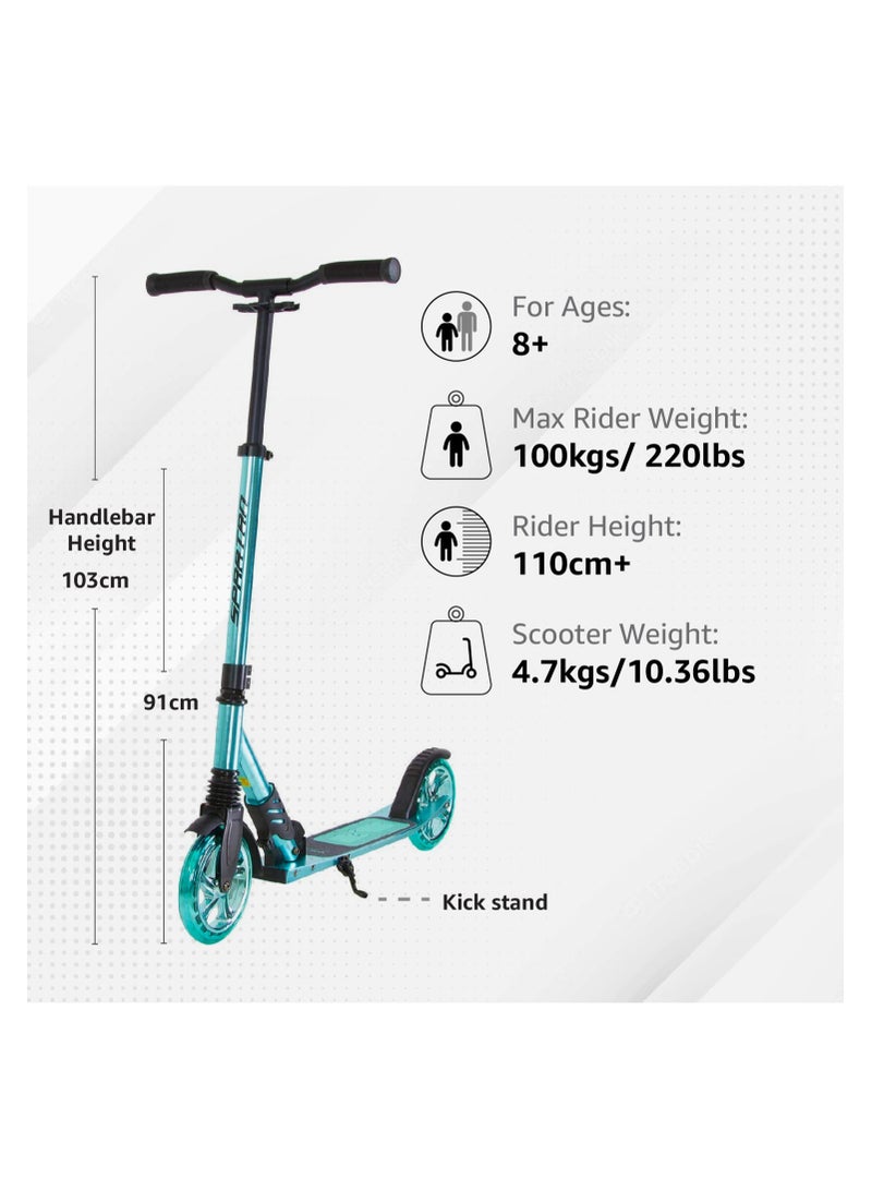 Extreme Folding 2 Wheel-Kick Scooter For Ages 5+  | Adjustable Handlebars | ABEC-7 Bearings | PU Wheels |  Front Suspension | Alloy Light weight Kids Scooter : Mint Blue