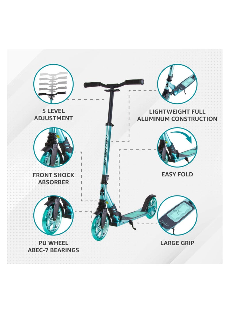 Extreme Folding 2 Wheel-Kick Scooter For Ages 5+  | Adjustable Handlebars | ABEC-7 Bearings | PU Wheels |  Front Suspension | Alloy Light weight Kids Scooter : Mint Blue