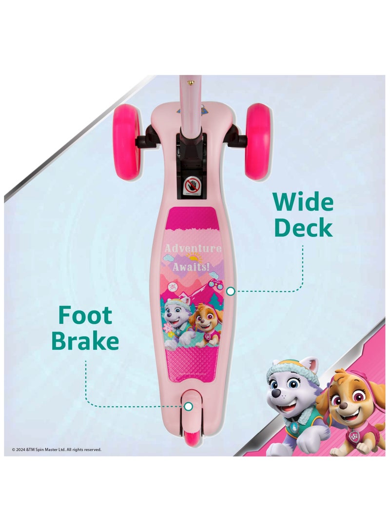 Spartan Paw Patrol Girls 3-Wheel Light Up Scooter for Kids Ages 3, 4, 5 and 6; LED Lighted Wheels, Adjustable Durable