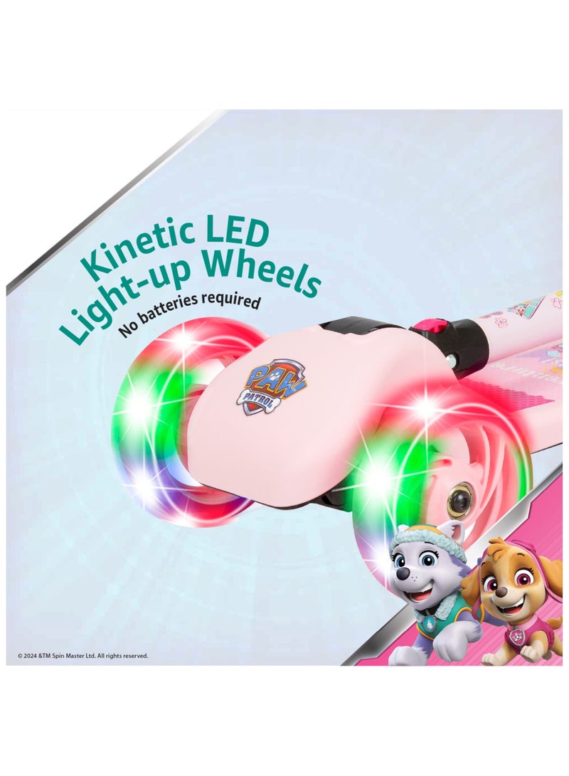 Spartan Paw Patrol Girls 3-Wheel Light Up Scooter for Kids Ages 3, 4, 5 and 6; LED Lighted Wheels, Adjustable Durable