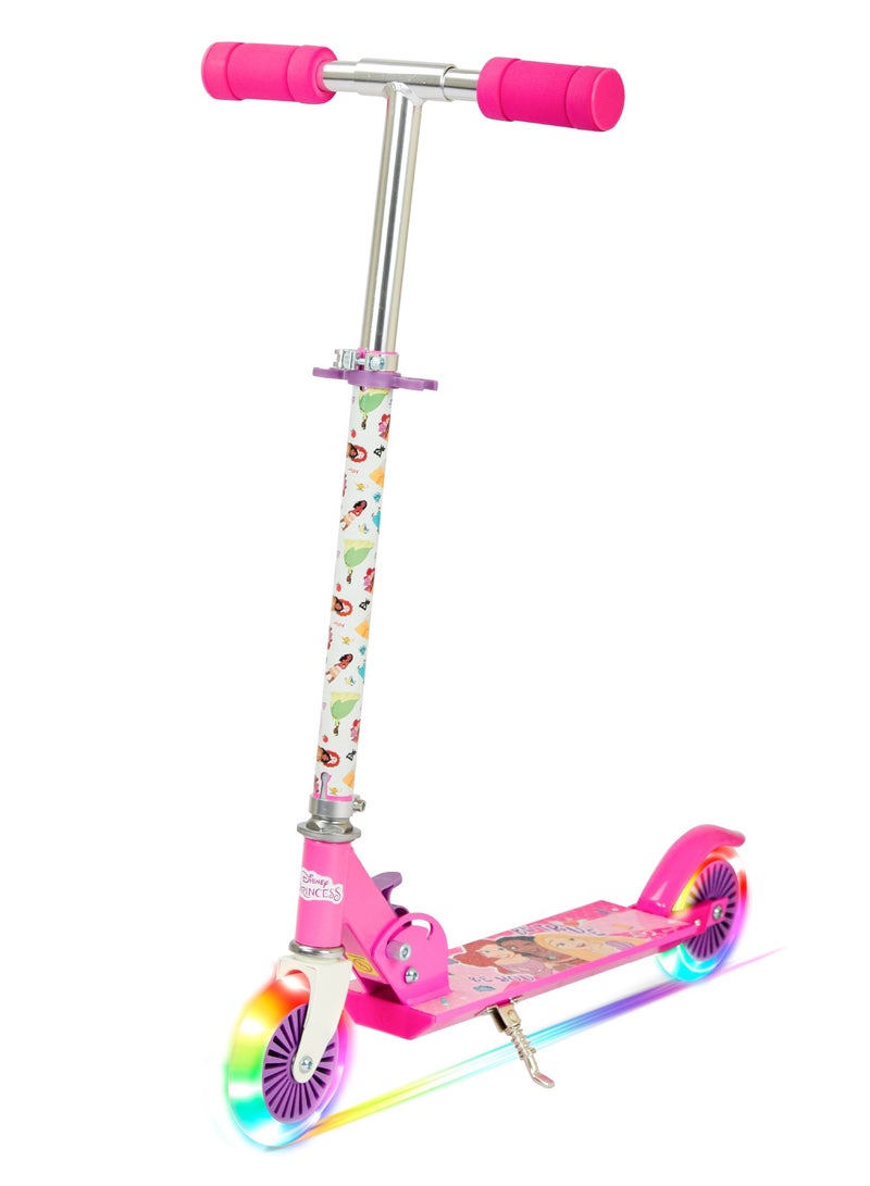 Disney Princess Kids Kick Scooter | Light-Up Wheels | Lightweight Frame | Height-Adjustable Handlebar | Easy-Fold Mechanism | Kids scooter