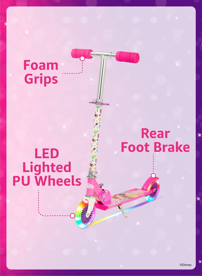 Disney Princess Kids Kick Scooter | Light-Up Wheels | Lightweight Frame | Height-Adjustable Handlebar | Easy-Fold Mechanism | Kids scooter