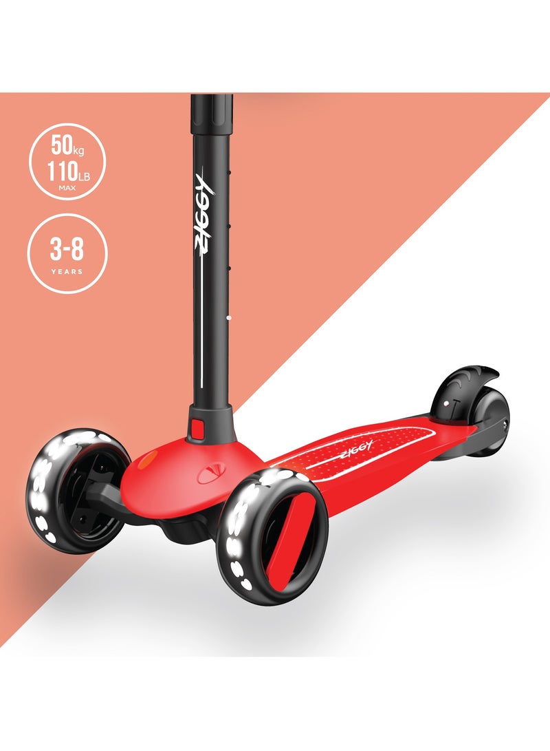 Scooter for Kids, 3 Wheel Kids Scooter, Kick Scooter with Foldable | Height Adjustable Handlebar | LED PU Wheels | Rear Brake | Scooter for Kids Age 2-10 Years - Red