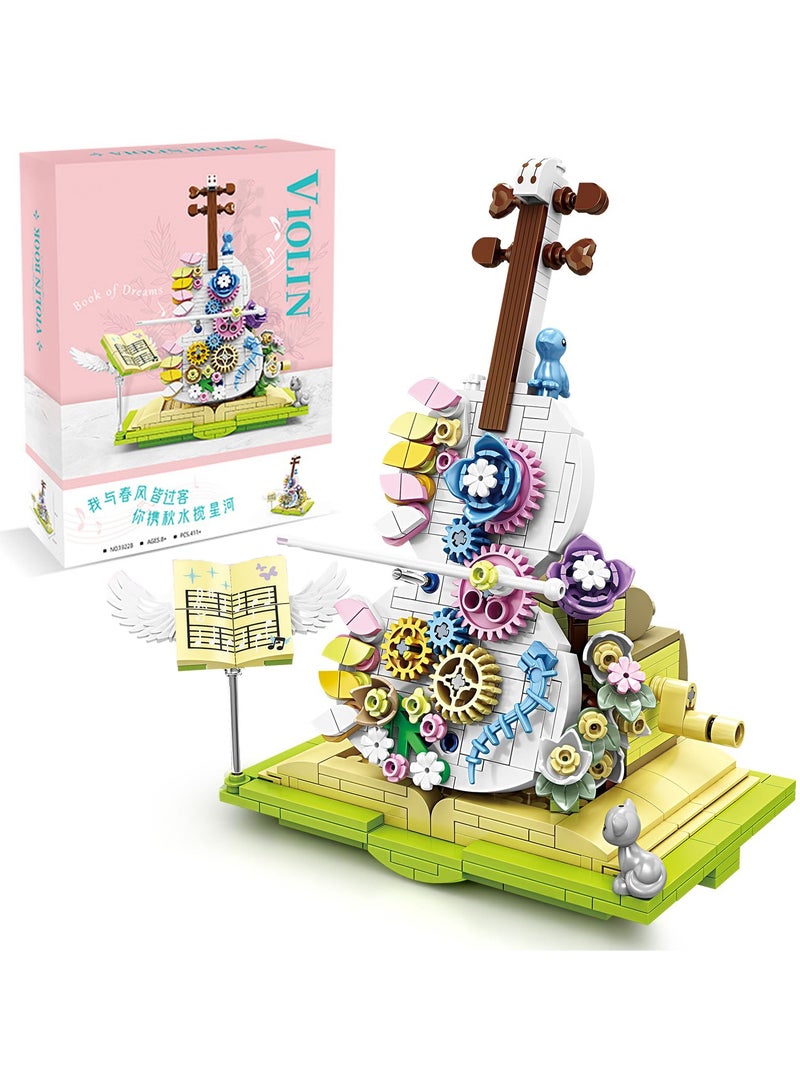 Building Blocks Toys, Flower Violin Magical Book Building Set with Dancing Bow, Colorful Flower Decor, Gift for 6-12 Year Old Girls, Boys, or Kids Aged 6+, Nice Home Decor Kit