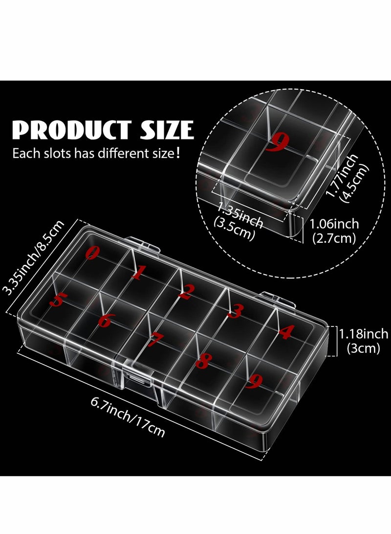 Nail Tip Box, 2 PCS False Nail Tips Transparent Storage Box with 10 Number Spaces Fake Nail Organizer Storage Cases Clear Container Nail Box Grid Boxes for Fingernail Crystal Jewelry Nail Accessories