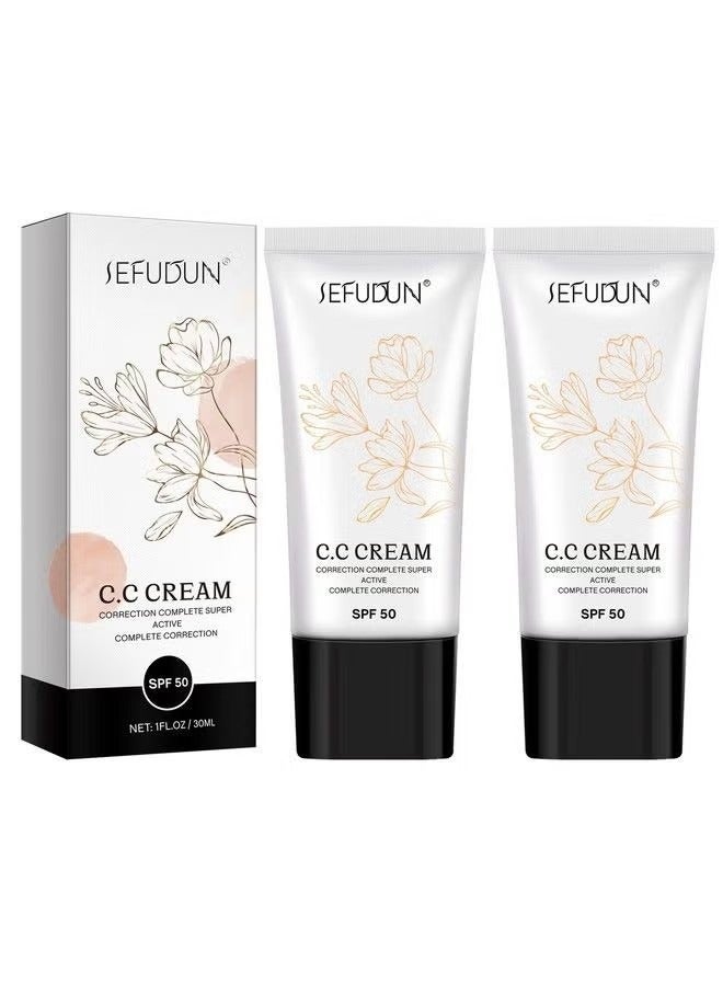 CC Cream 2 Pack, CC Cream Self Adjusting for Mature Skin, Super Active CC Cream Foundation with SPF 50 for Face and Body Color Correcting