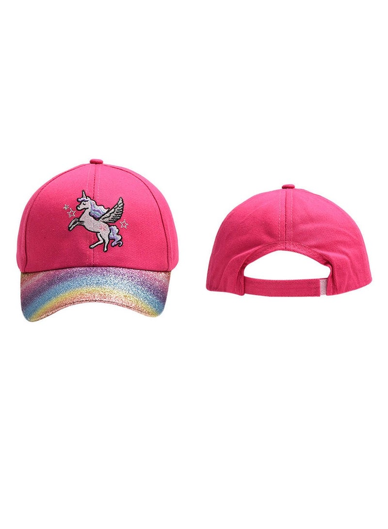 The Girl Cap durable cotton Kids Cap, Unicorn Kids Caps are Perfect for Beach, Travelling and Outdoor activities | Rainbow design Easy to match with Different Clothing Styles, Fuschia