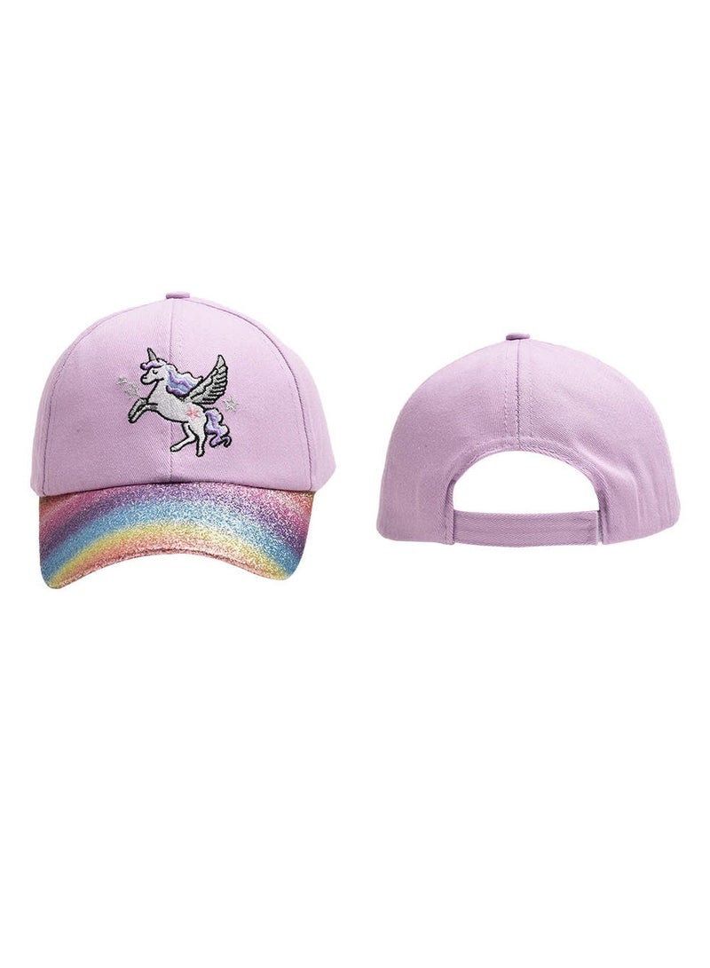 The Girl Cap durable cotton Kids Cap, Unicorn Kids Caps are Perfect for Beach, Travelling and Outdoor activities | Rainbow design Easy to match with Different Clothing Styles, Purple