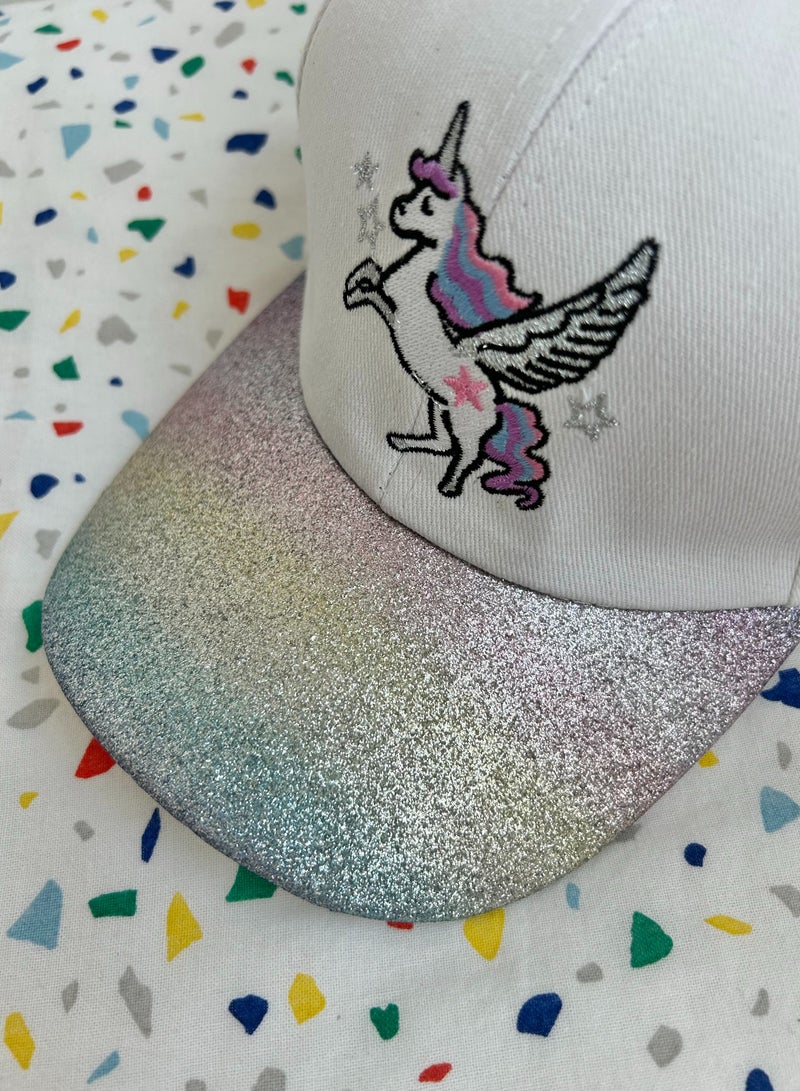 The Girl Cap durable cotton Kids Cap, Unicorn Kids Caps are Perfect for Beach, Travelling and Outdoor activities | Rainbow design Easy to match with Different Clothing Styles, White