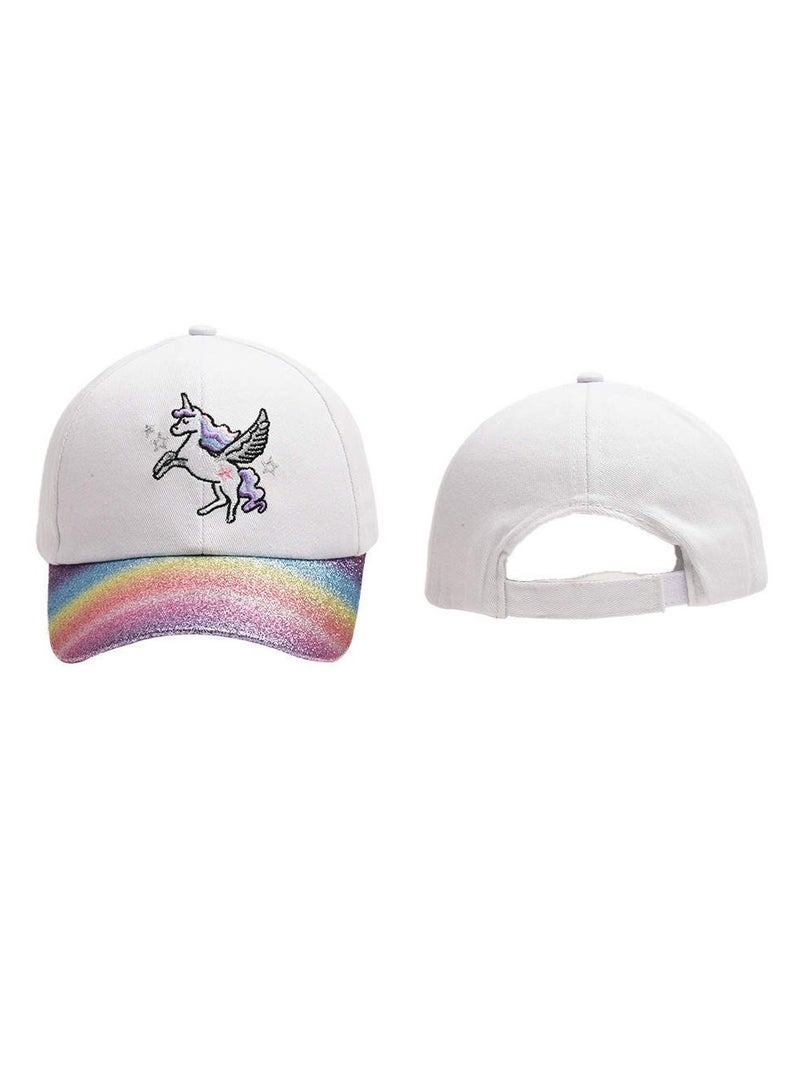 The Girl Cap durable cotton Kids Cap, Unicorn Kids Caps are Perfect for Beach, Travelling and Outdoor activities | Rainbow design Easy to match with Different Clothing Styles, White