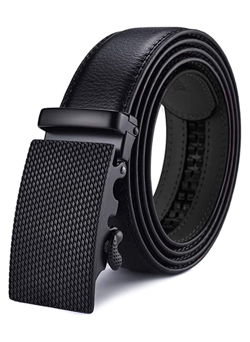Men's Leather Ratchet Dress Belts with Automatic Buckle Belt Fashion Soft Comfortable and Durable Quality Adjustable Trim to Fit Black