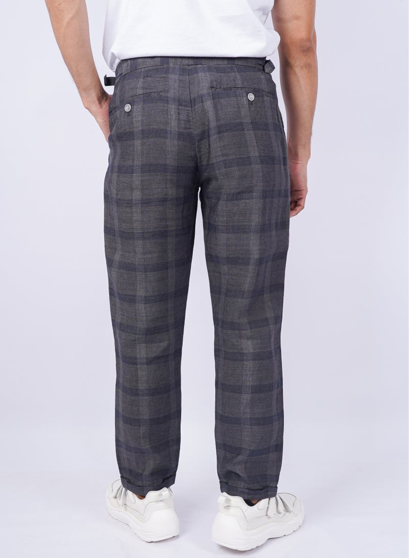Men's Checkered Casual Chino Pants in Dark Grey