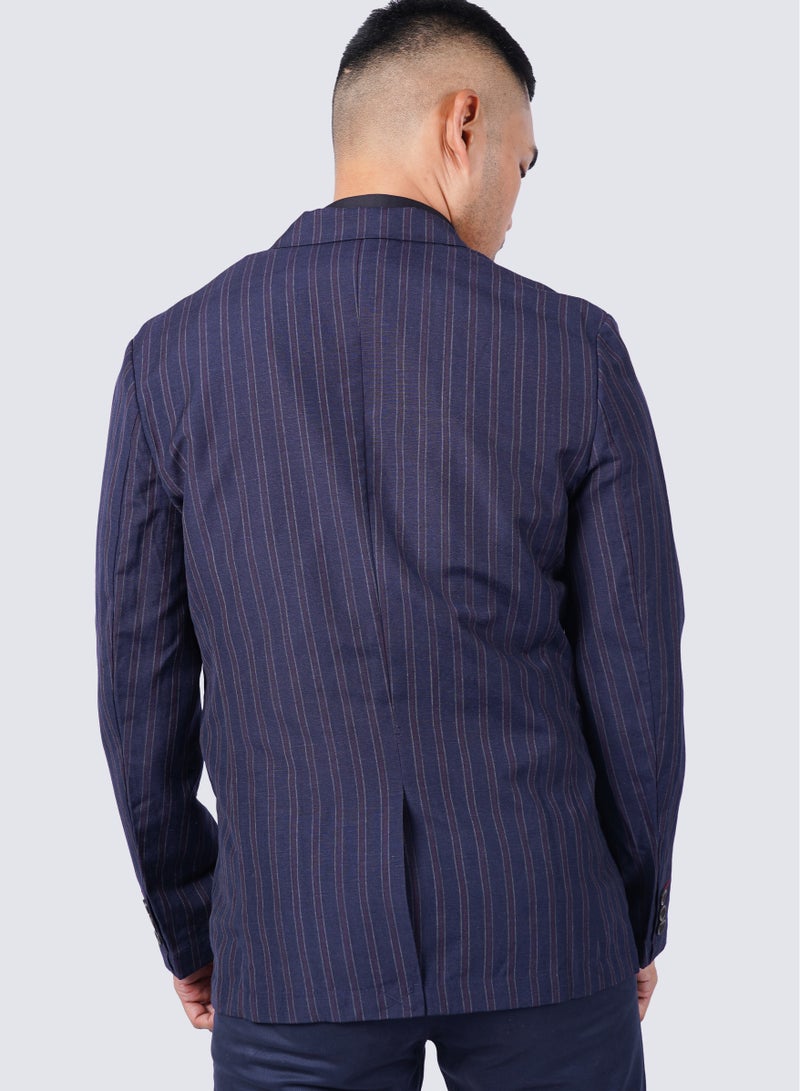 Men's Striped Formal Blazer in Midnight Blue