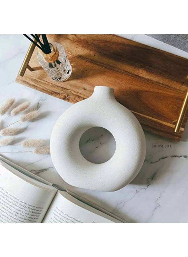 Premium Off White Ceramic Nordic Boho Modern Minimalist Design Big Flower Vase for Elegant Home Decor