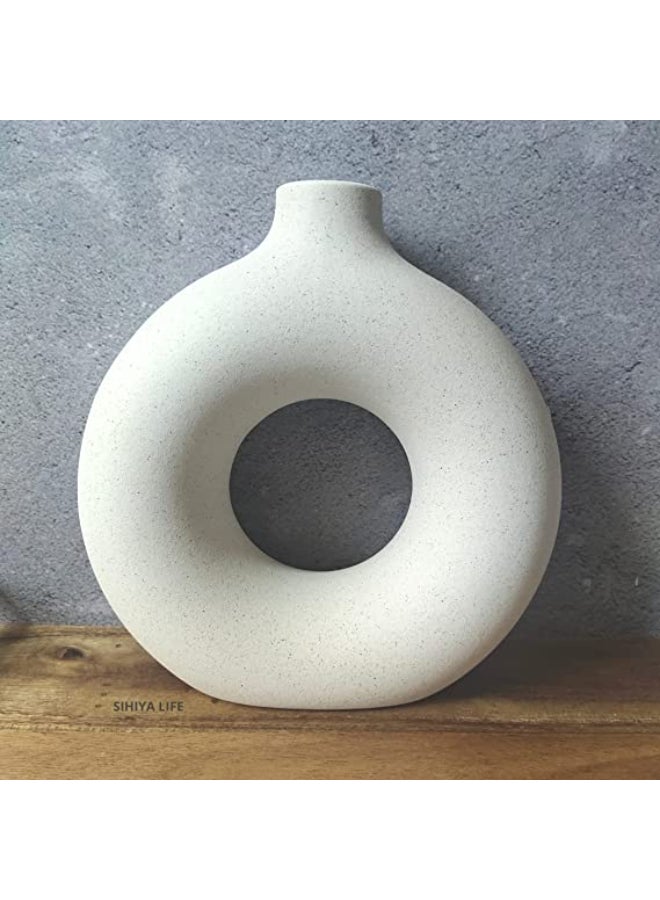 Premium Off White Ceramic Nordic Boho Modern Minimalist Design Big Flower Vase for Elegant Home Decor