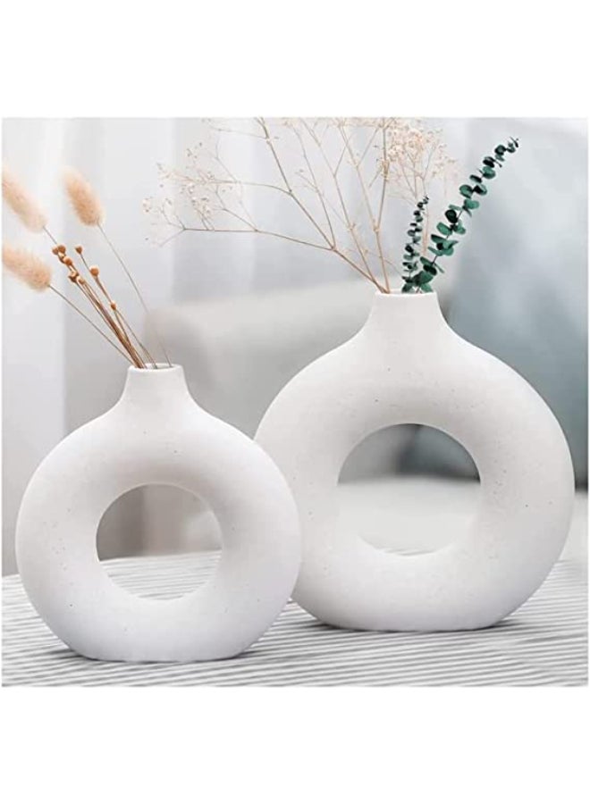 Set of 2 Embossed Line Modern Minimalist Design Big Flower Vase for Elegant Home Decor Living Room Centerpiece Flower Vase