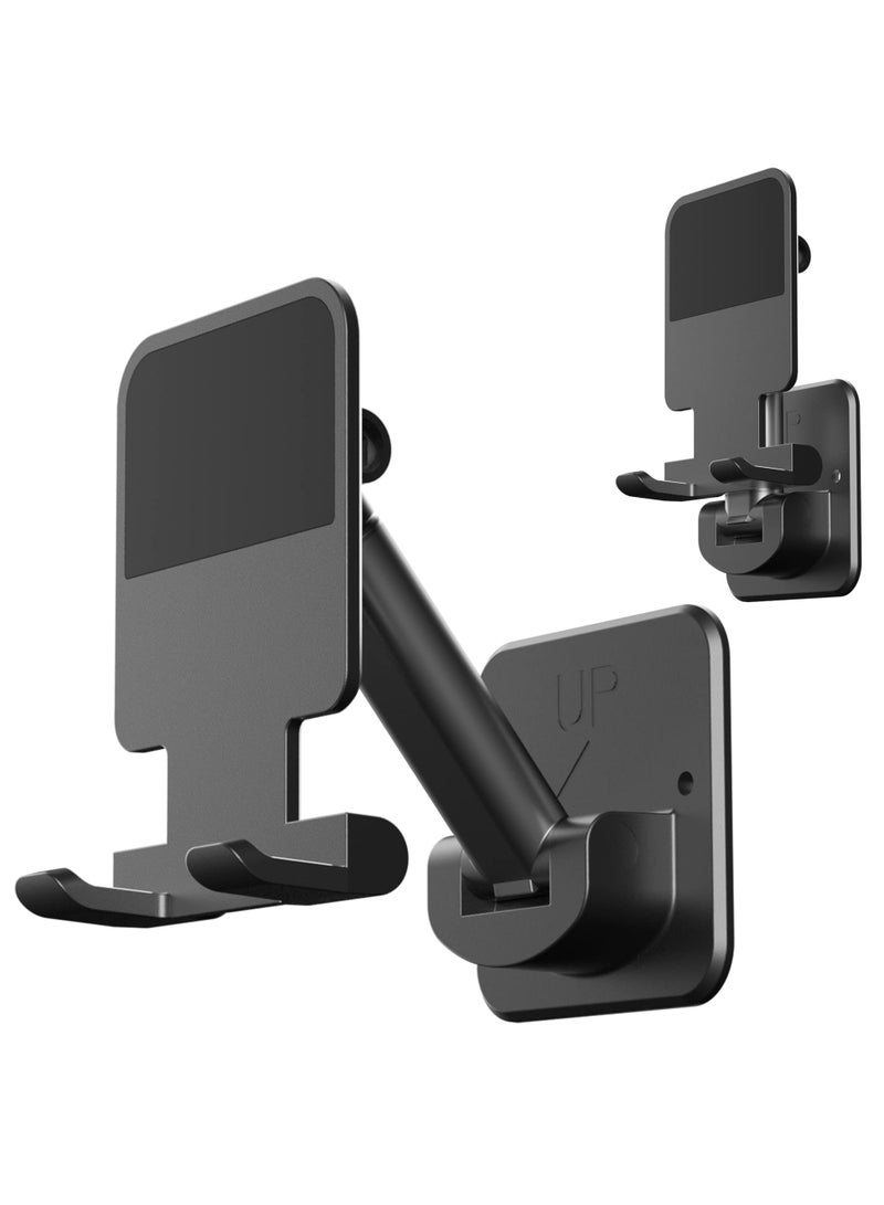 Wall Mount Cell Phone Tablet Holder, Extendable Adjustable Cellphone Stand for Mirror Bathroom Shower Bedroom Kitchen Treadmill, Compatible with iPhone iPad Series or Other Smartphones (Black)