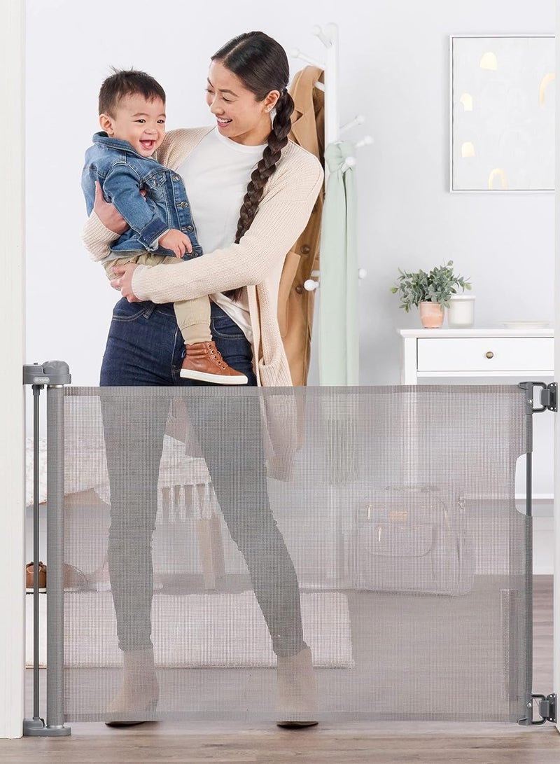Extra Wide Retractable Baby Gate | Expands Up to 50” | Secure Mesh Barrier | Lock/Unlock Indicator | Easy Install with Hardware Mount | Pet-Friendly | 30” Tall | Gray