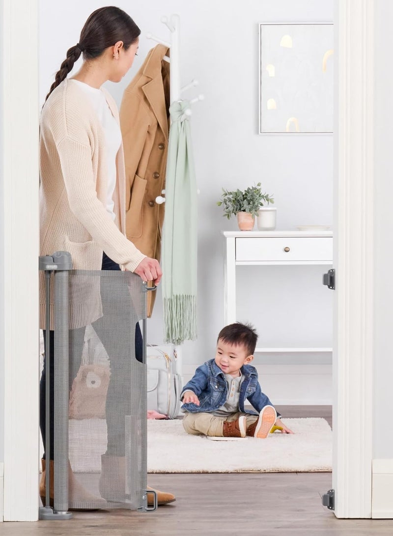 Extra Wide Retractable Baby Gate | Expands Up to 50” | Secure Mesh Barrier | Lock/Unlock Indicator | Easy Install with Hardware Mount | Pet-Friendly | 30” Tall | Gray