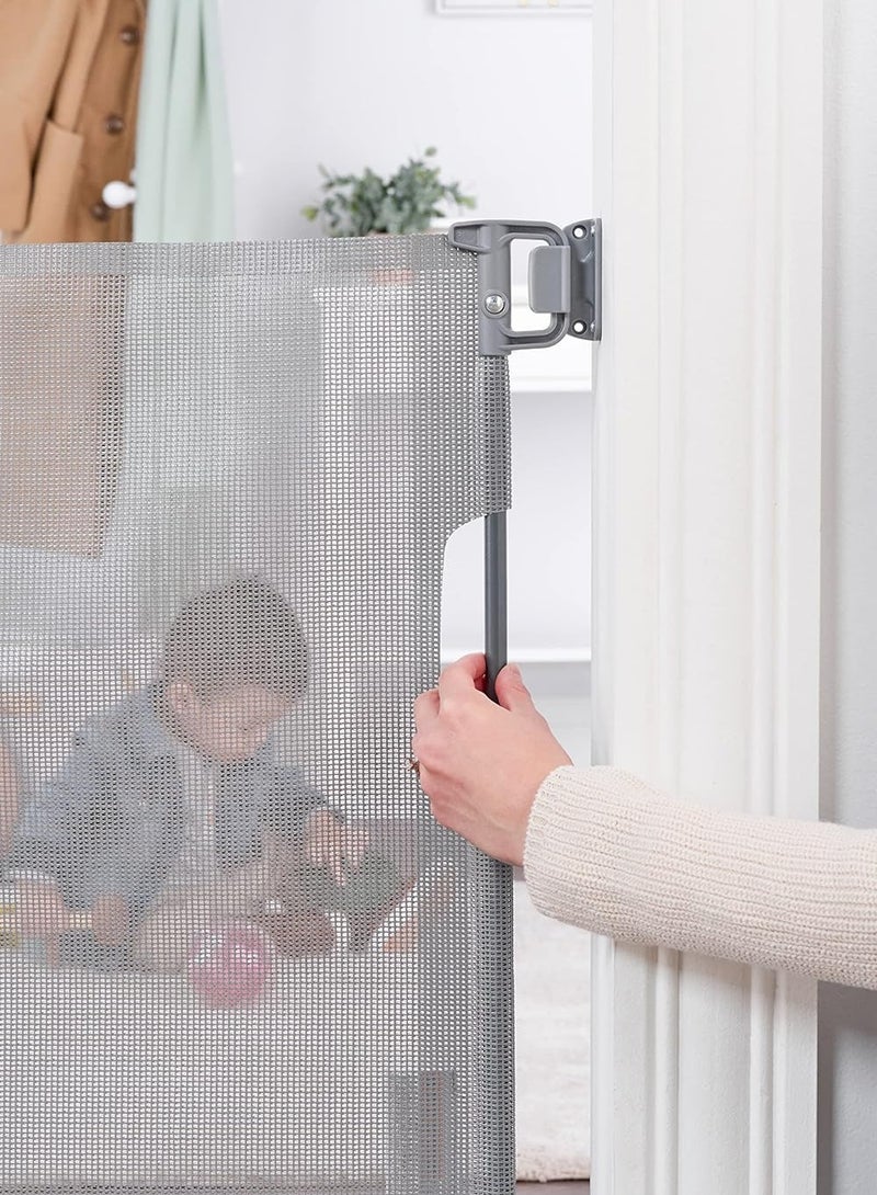Extra Wide Retractable Baby Gate | Expands Up to 50” | Secure Mesh Barrier | Lock/Unlock Indicator | Easy Install with Hardware Mount | Pet-Friendly | 30” Tall | Gray