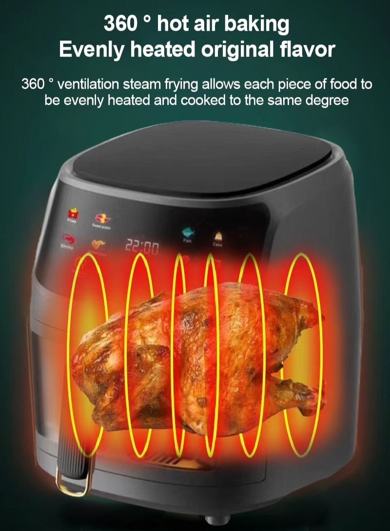 Digital Air Fryer, 2400W, 8L, 8 Presets, Crispy and Healthy Cooking, Rapid Air Technology & Led Display, Best for Frying, Grilling, Roasting, Baking, QF-305 Black