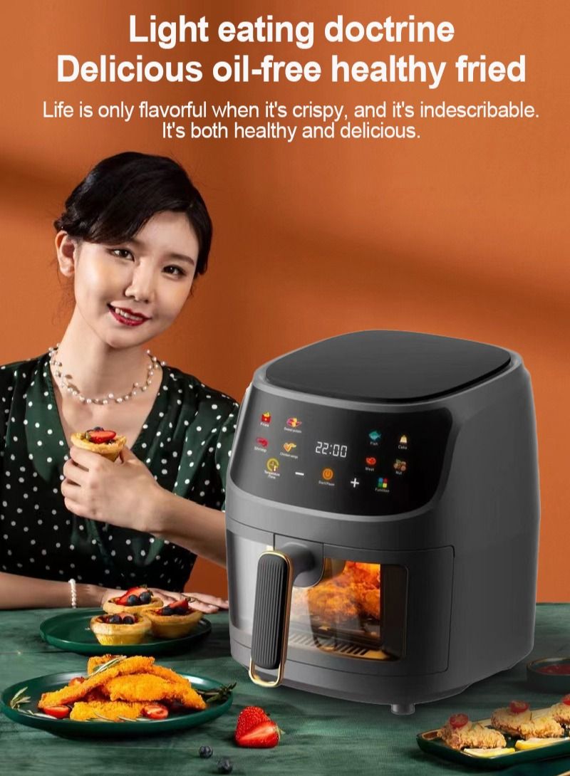 Digital Air Fryer, 2400W, 8L, 8 Presets, Crispy and Healthy Cooking, Rapid Air Technology & Led Display, Best for Frying, Grilling, Roasting, Baking, QF-305 Black