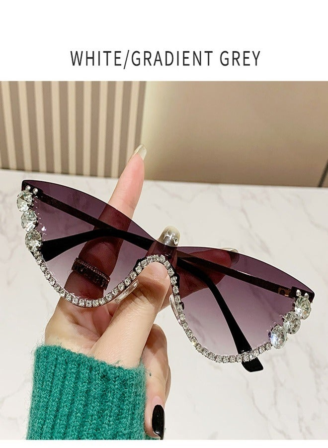 2024 New Personalized Diamond Sunglasses Luxury High Grade Bling Sunglasses Women's Sunglasses（White diamond gradient gray lens）