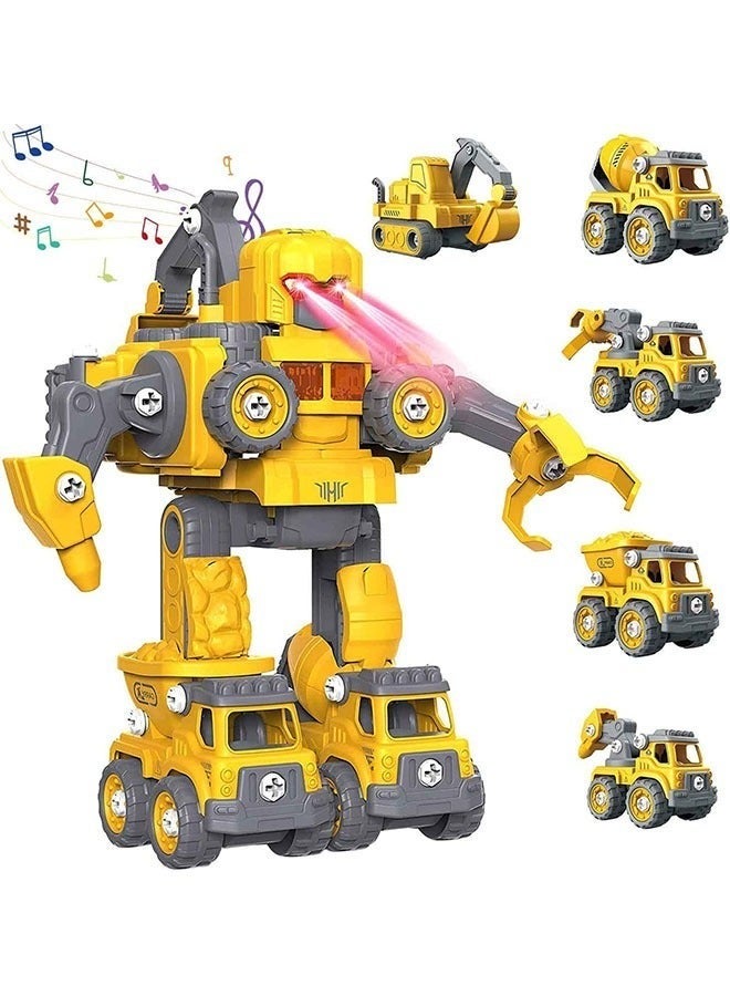 Boys and Girls' Game Robot Toy Set, 5-in-1 Disassembled Construction Vehicle DIY Assembly Toy Construction Vehicle Truck Education Toy, Suitable as a Gift for Boys and Girls Aged 3-9