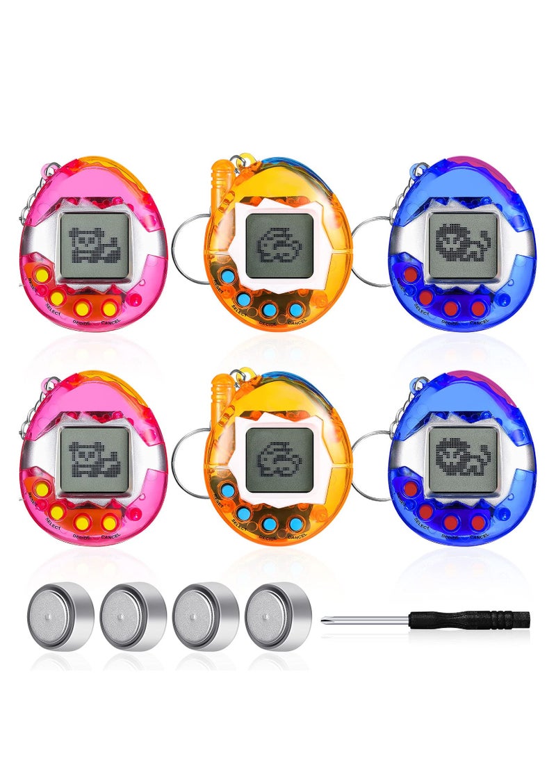 6 Pcs Virtual Pets Keychain Nostalgic Virtual Electronic Digital Pets Keychain Game Keyring Retro Handheld Game Machine Electronic Toys with 1 Piece Screwdriver 4.13 x 1.97 Inch 168 Pets