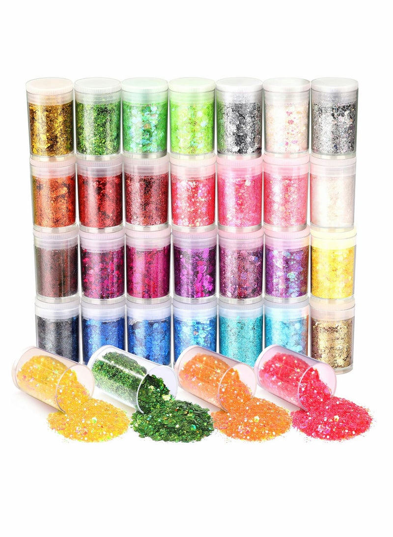 32 Pots Chunky Holographic Glitter, Reflective Body Glitter for Eyes Face Cheek Hair Nails Lips, Festival Cosmetic Glitter Sparkle for Resin Wax Melts Crafts Decoration in Party