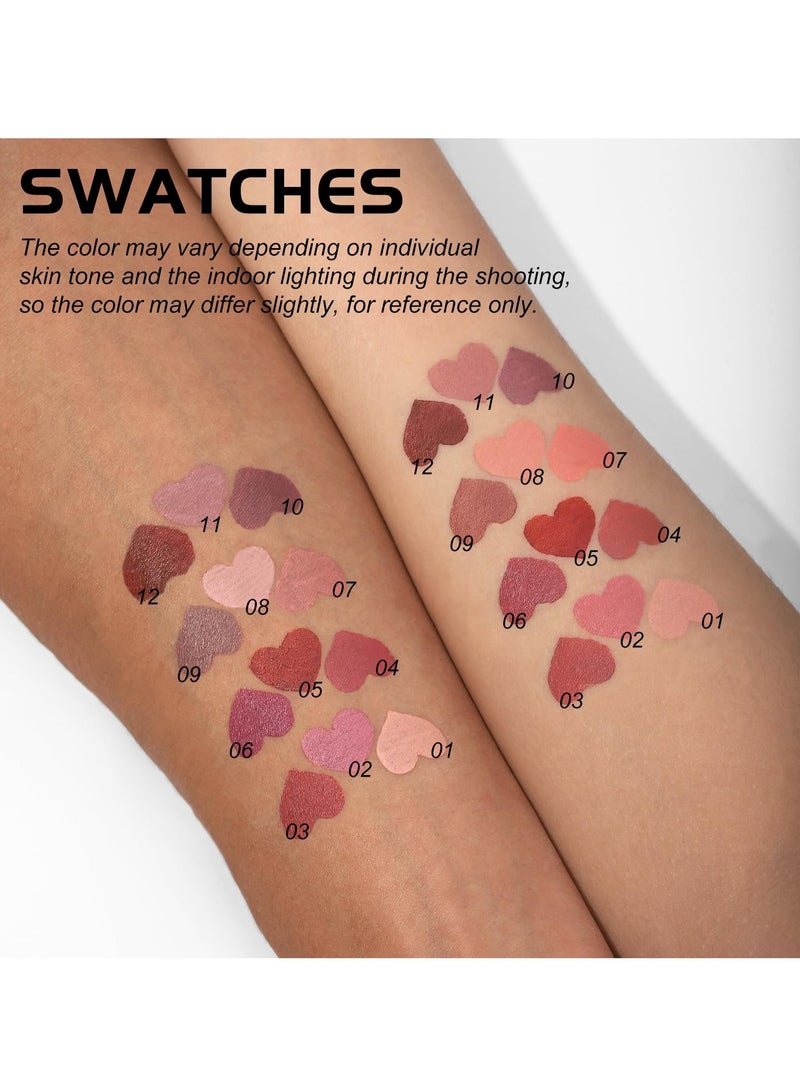 6Pcs Liquid Waterproof Lip Liner Set, Lip Stain Tint Marker Pen, Gourd-Shaped Precise Chisel Tip for Smooth Application, Easy Glide, Nude Brown Matte Shades, Non Feathering, Rich Color