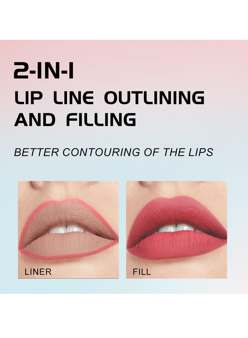 6Pcs Liquid Waterproof Lip Liner Set, Lip Stain Tint Marker Pen, Gourd-Shaped Precise Chisel Tip for Smooth Application, Easy Glide, Nude Brown Matte Shades, Non Feathering, Rich Color