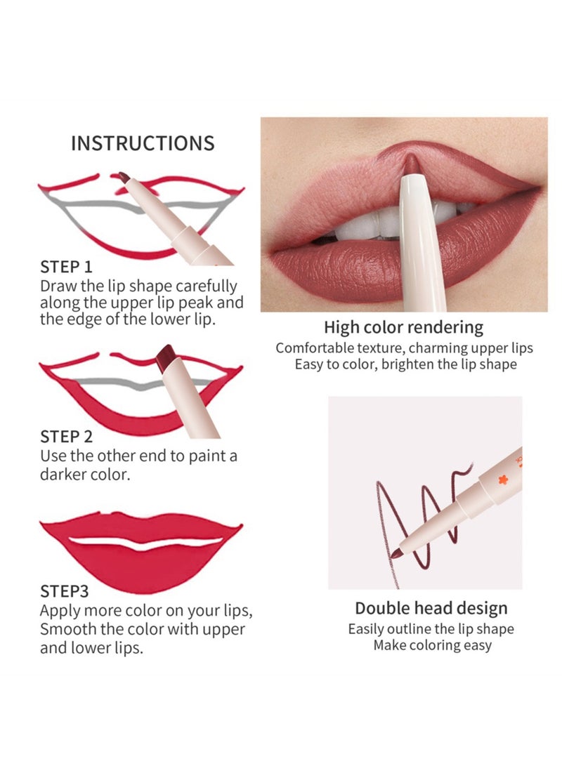 3 Colors Nude Lip Liner and Lipstick Kit, Double Ended, 2 in 1 Chestnut Brown Dark Lipliner and Light Lipstick, Matte Cream Lip Pencil, Waterproof 24 Hour Makeup for Full Lips Look, #04 #05 #06