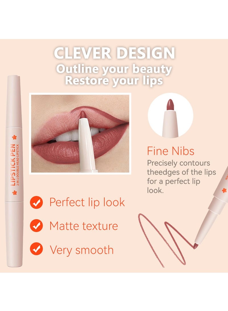 3 Colors Nude Lip Liner and Lipstick Kit, Double Ended, 2 in 1 Chestnut Brown Dark Lipliner and Light Lipstick, Matte Cream Lip Pencil, Waterproof 24 Hour Makeup for Full Lips Look, #04 #05 #06