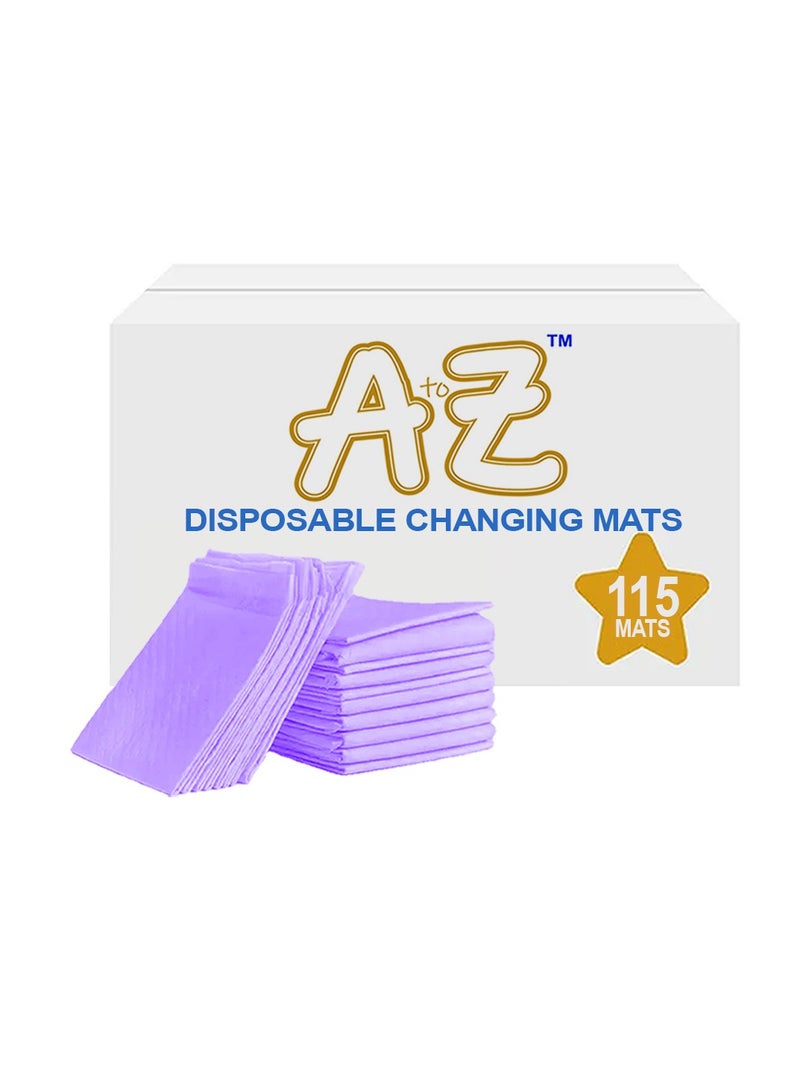 A to Z - Disposable Changing Mat size (45cm x 60cm) Large- Premium Quality for Baby Soft Ultra Absorbent Waterproof - Pack of 115 -Lavender
