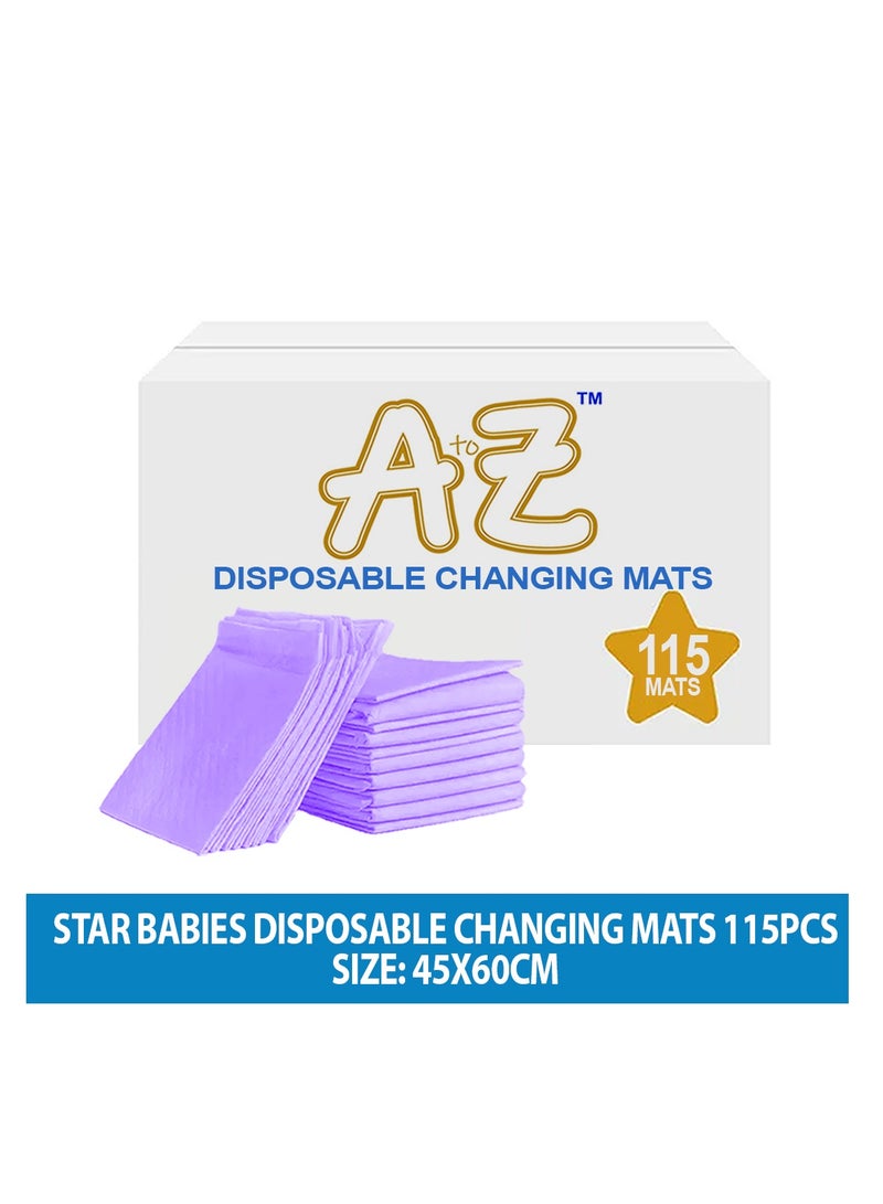 A to Z - Disposable Changing Mat size (45cm x 60cm) Large- Premium Quality for Baby Soft Ultra Absorbent Waterproof - Pack of 115 -Lavender