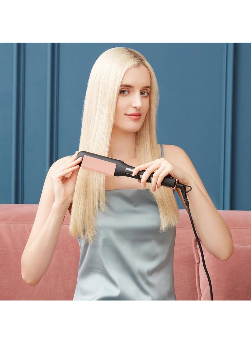 Flat Iron Comb for Hair Straightening, 2 Pcs Straightening Comb Attachment, Compact Hair Styling Tool for Home Use, Pink