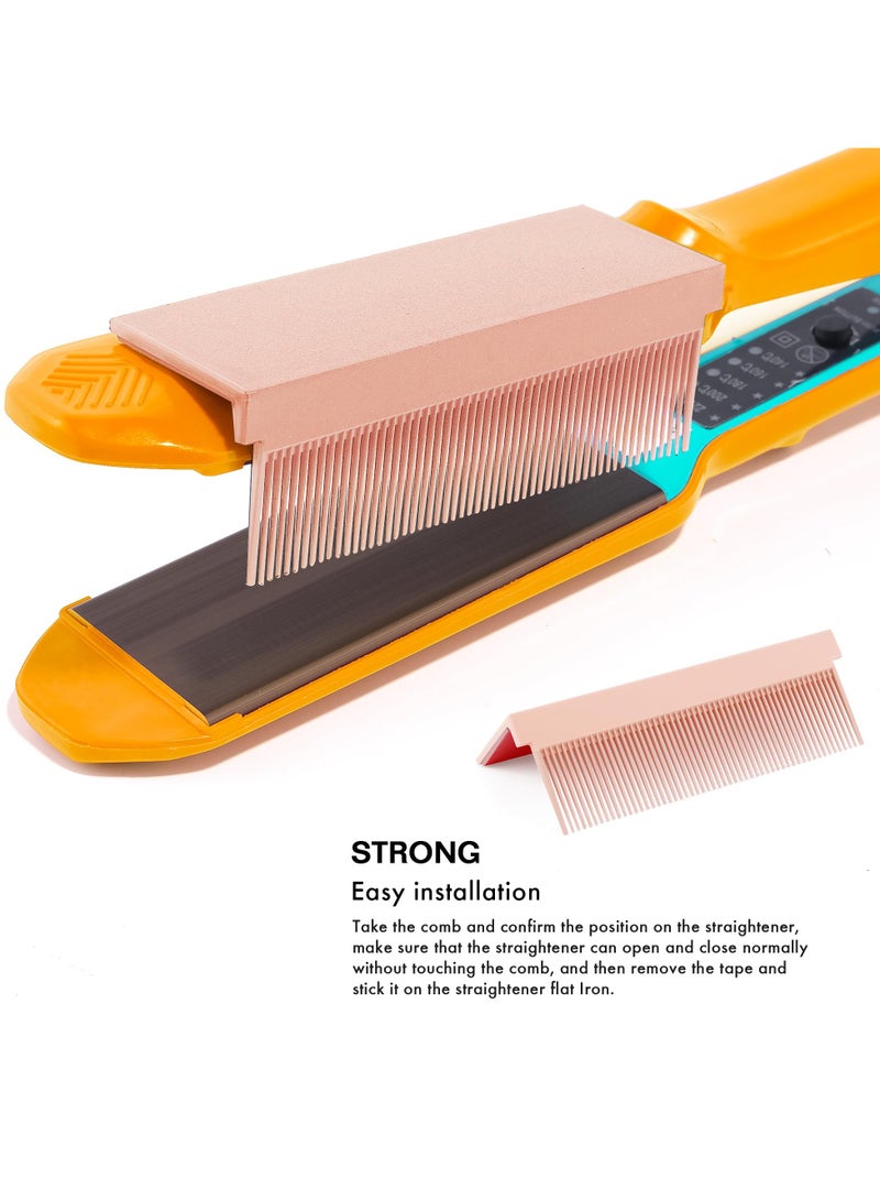 Flat Iron Comb for Hair Straightening, 2 Pcs Straightening Comb Attachment, Compact Hair Styling Tool for Home Use, Pink