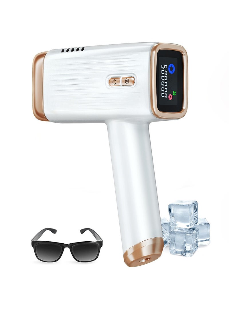 IPL Hair Removal Device, At-Home Hair Removal with Ice Cooling, 500,000 Flashes, 5 Energy Levels, Permanent Painless Epilation for Face Back Leg Arm Armpit Bikini Line