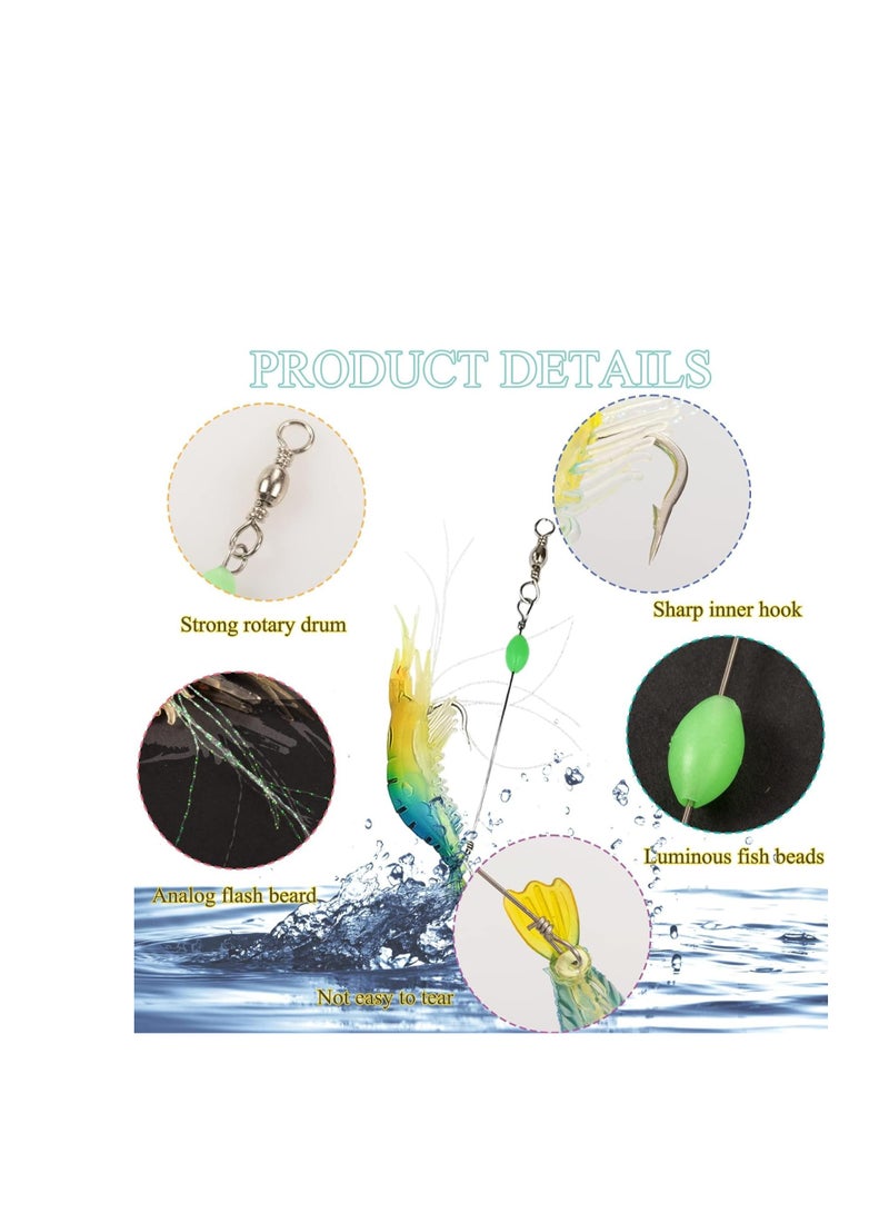10 pcs Soft Luminous Shrimp Lure Set, Premium Soft Shrimp Fishing Tackle with Luminous Sharp Hooks, for Freshwater Saltwater Bass Trout Catfish Salmon